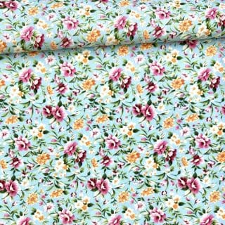 Algodón ID Premium Floral celeste