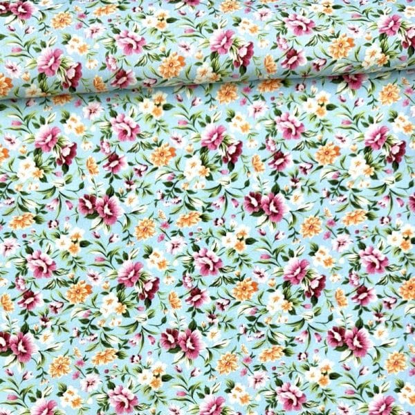 Algodón ID Premium Floral celeste